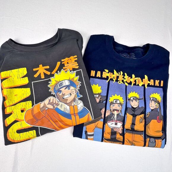 Naruto Shippuden Boys Graphic Tee Shirt Bundle Grey-XL Navy Blue /L Short Sleeve - Picture 1 of 14